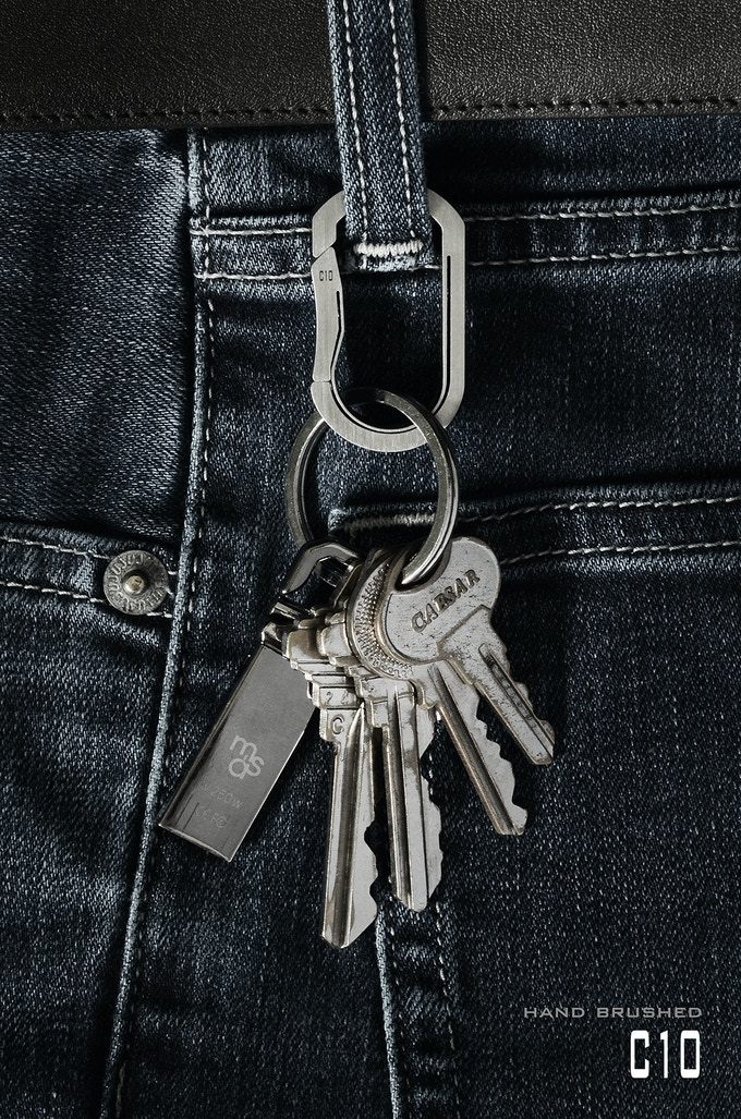Mas Design Bauhaus C10 Titanium Unibody Key Carabiner (Stone Tumble & Hand Brushed) - CaseMotions
